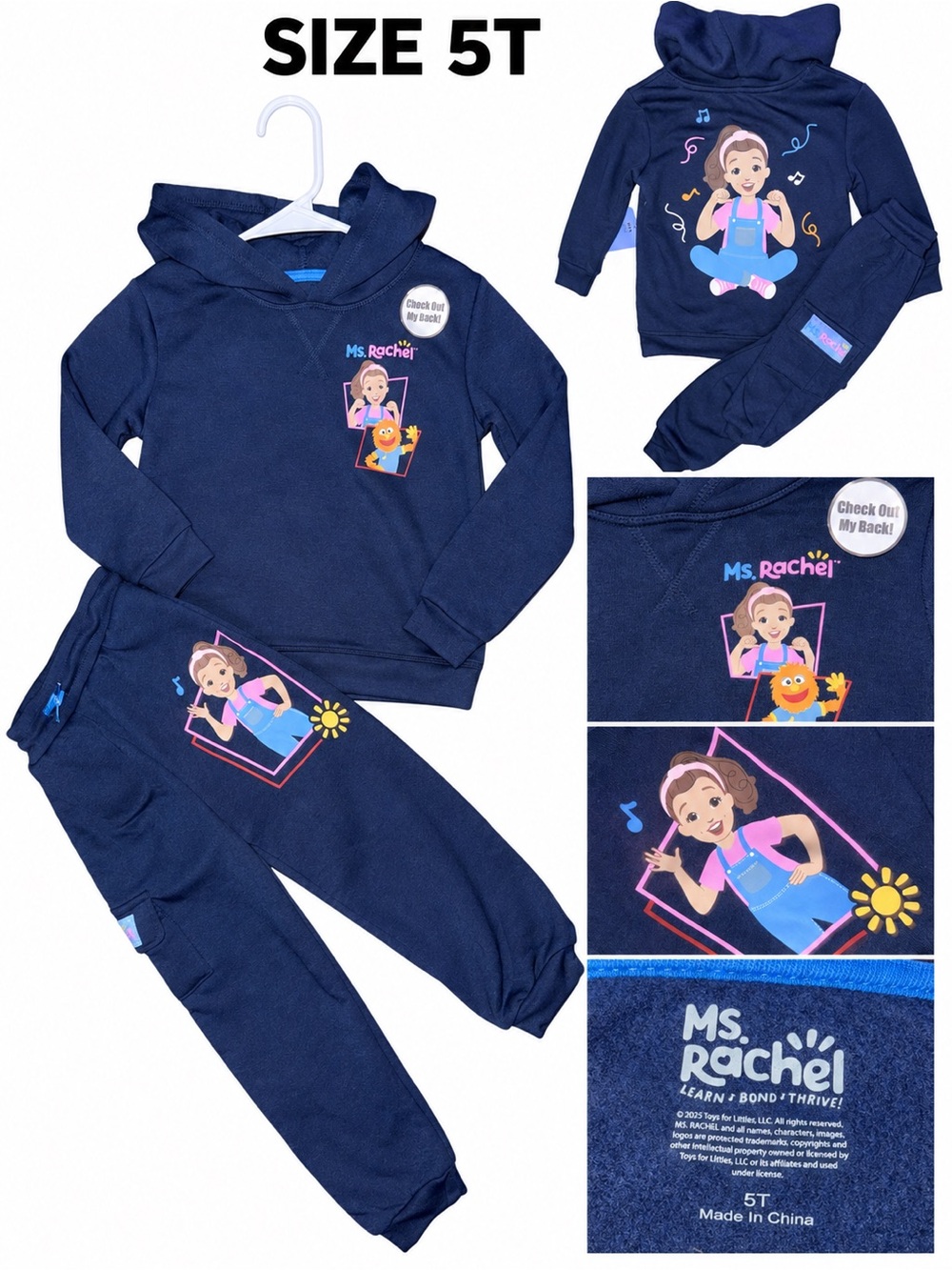 Ms Rachel Kids 2 piece set with Pink and Blue Character Print